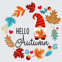  Autumn decoration with leaves. Vector art illustration