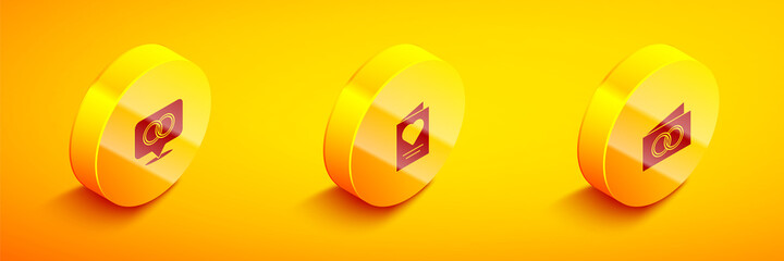 Set Isometric Wedding rings, Greeting card and icon. Vector