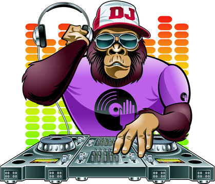 Cartoon Dj Monkey Mixing Music