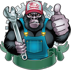 gorilla holding wrench and giving thumb up © Armi1961
