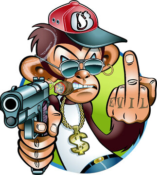 cartoon gangster monkey pointing a pistol Stock Vector | Adobe Stock