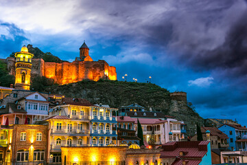 Old Town of Tbilisi, Georgia after sunset © monticellllo