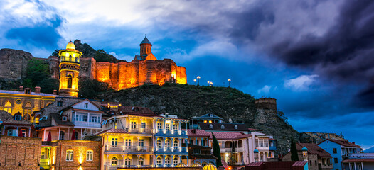 Old Town of Tbilisi, Georgia after sunset © monticellllo