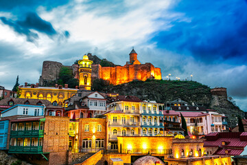 Old Town of Tbilisi, Georgia after sunset © monticellllo