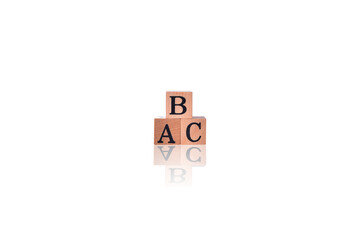 Word ABC letters wooden block on white background