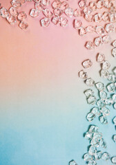 Regenbogenfarbener Hintergrund, mit rahmenförmig angeordneten Glassteinen. Großes Textfeld