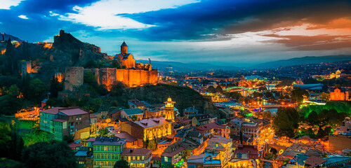 Panoramic view of Tbilisi, Georgia after sunset © monticellllo