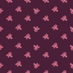 Scrapbook seamless pattern with outline orchid elements print. Maroon and pink palette.