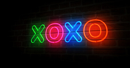 XOXO symbol neon light 3d illustration