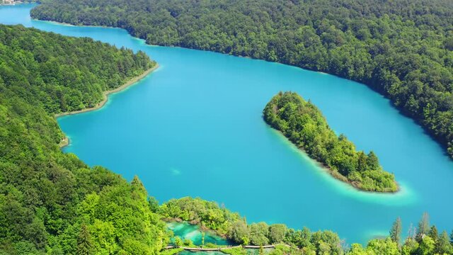Aerial view of the lake on the Plitvice Lakes National Park, Croatia