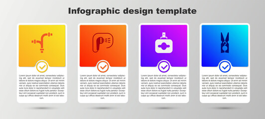 Set Industry metallic pipe, Shower, Perfume and Clothes pin. Business infographic template. Vector