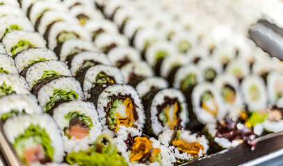 Sushi sold in a shopping mall food court
