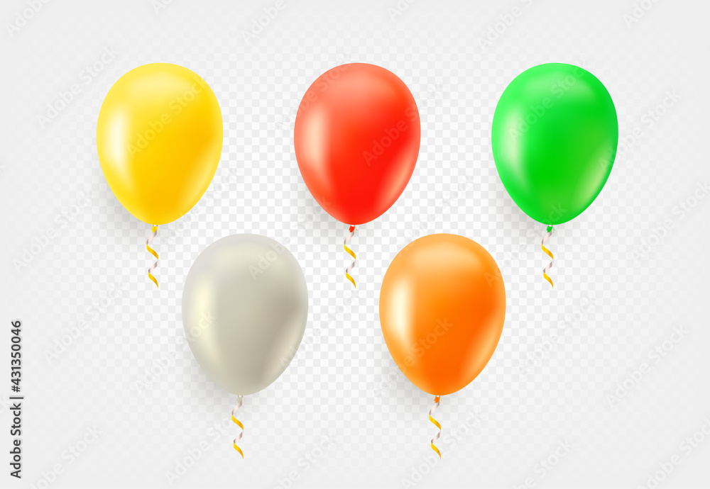 Poster color balloons vector set isolated on transparent background