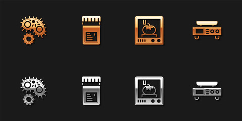 Set Virus, Jar with additives, 3D printing technology and Electronic scales icon. Vector