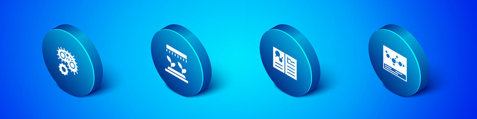 Set Isometric Virus, Clinical record, Chemical formula and Automatic irrigation sprinklers icon. Vector