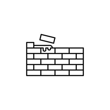 Brick build, brick wall icon in flat black line style, isolated on white background 