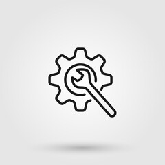 Gear with spanner icon illustration. Settings, technical service maintenance, repair support design element.