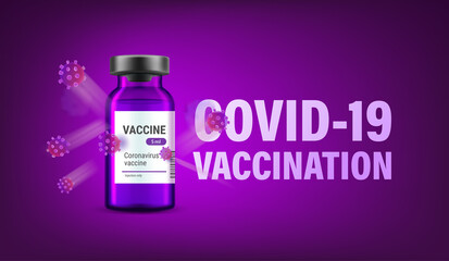 Covid-19 vaccine versus virus vector banner. Horizontal illustration