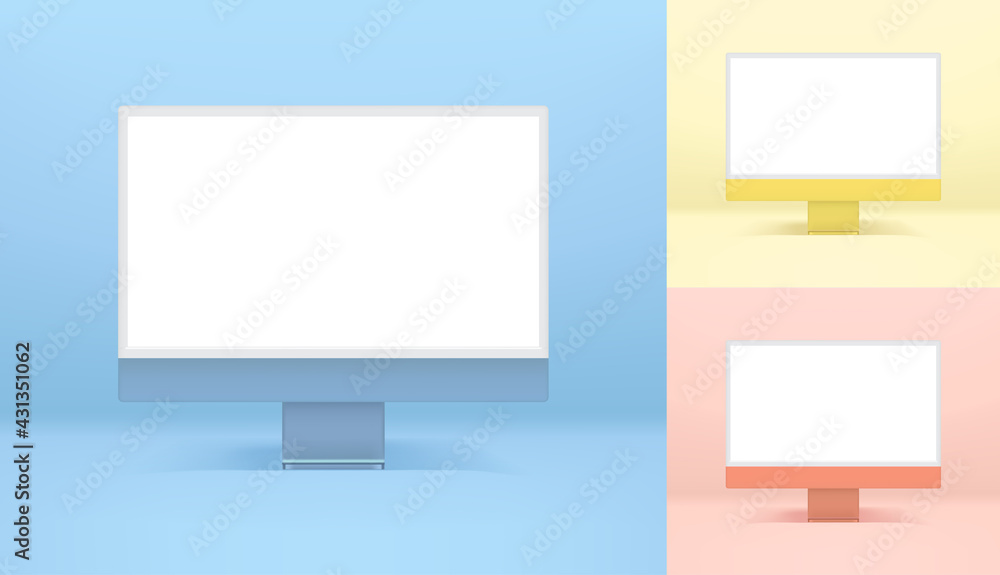 Poster color modern desktop personal computers with blank screen
