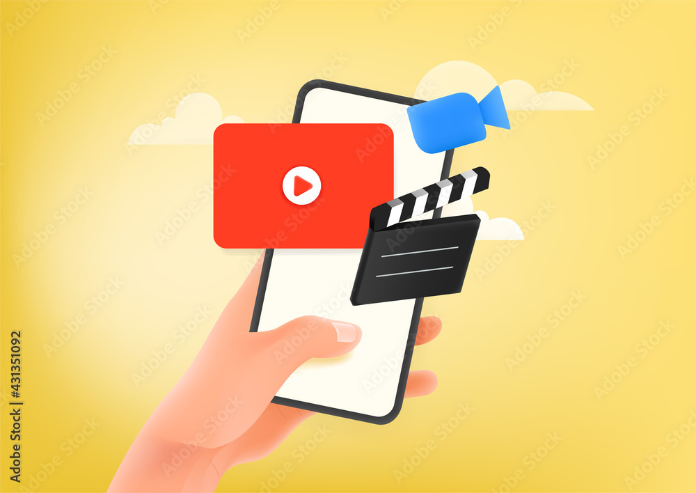 Aufkleber Man using video hosting application on smartphone