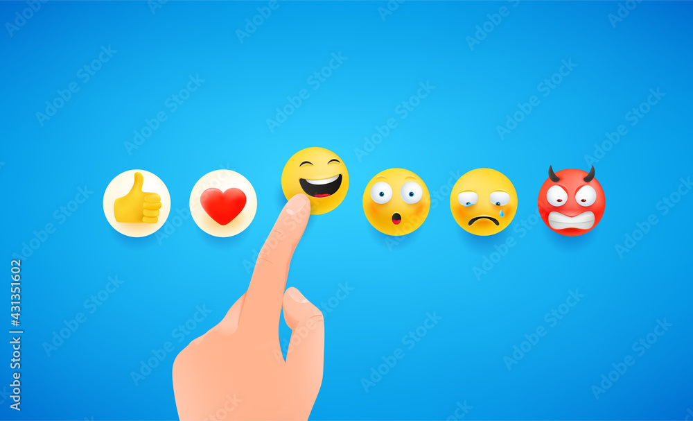 Poster man using reaction in social media. haha. 3d cute style vector illustration