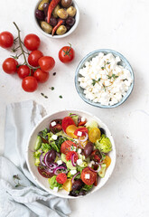 Fresh Greek salad with vegetables and feta cheese 