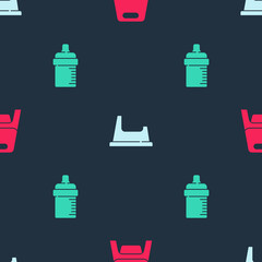 Set Baby potty, and bottle on seamless pattern. Vector