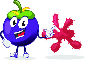 Cute Funny mangosteen character pointing to other germs