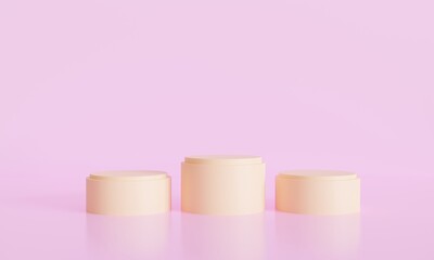 pink background. three Brown podium minimalist mockup the scene for cosmetic or another product, 3d rendering
