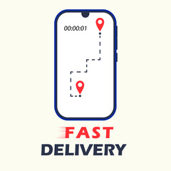Super fast delivery. Vector Illustartion. In-App Delivery Tracking. Light background.