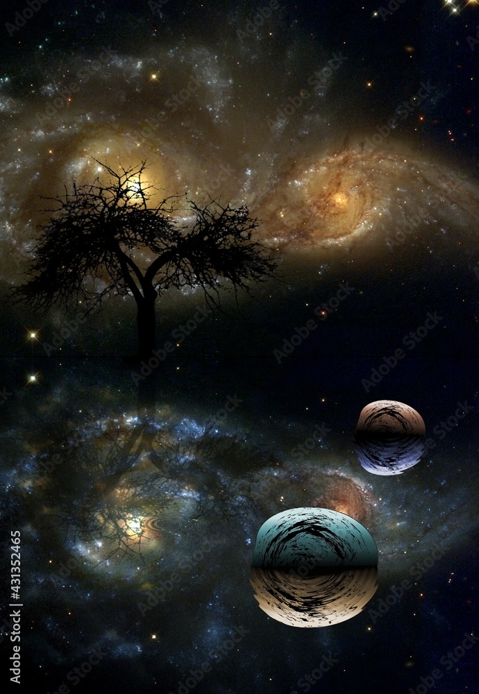 Wall mural tree in space