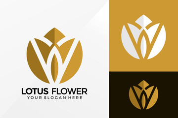 Golden Lotus Logo Vector Design. Brand Identity emblem, designs concept, logos, logotype element for template.