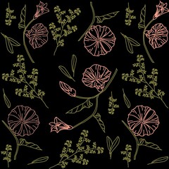 Pink flowers with green leaves design pattern