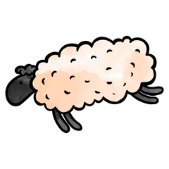 Hand drawn jumping sheep watercolor vector illustration