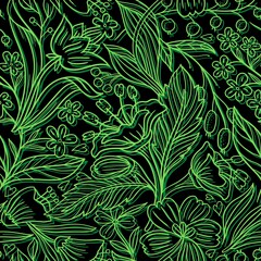 Green leaves and flowers design pattern