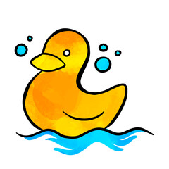 Hand drawn rubber duck bath toy watercolor vector illustration