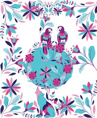 Loving Parrots couple abstract design pattern