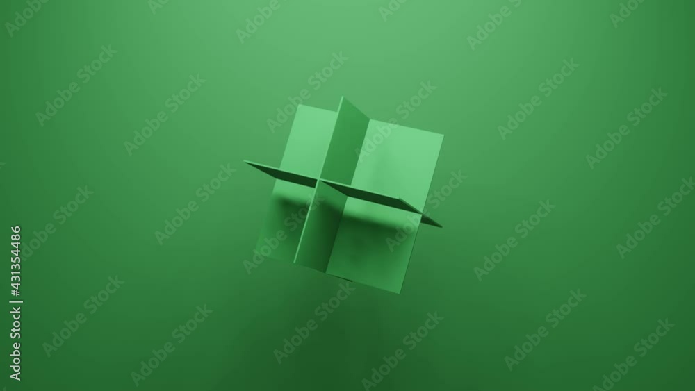 Poster square geometric shape rotates in random direction 3d rendering on green background. abstract seamle