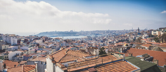 Great panoramic view with landscape of Istanbul and istorical part of the city