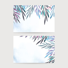 Watercolor leaves business card. leaves frame business card