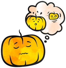 Pumpkin characters drawing watercolor vector illustration