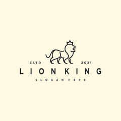 lion king crown round circle emblem label logo vector line art outline 