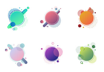 Set of round circles badge multicolor with geometric elements isolated on white background