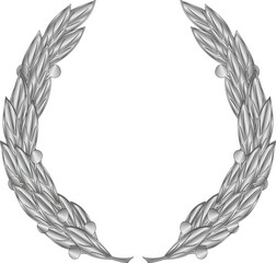 Silver heraldic laurel wreath on a white background. Vector image.