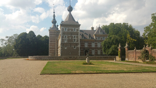 Eijsden, The Netherlands - September 2, 2020  Eijsden Castle is a moated manor house with several farm buildings, a gatehouse, castle park and is located next to the river Maas (1637).