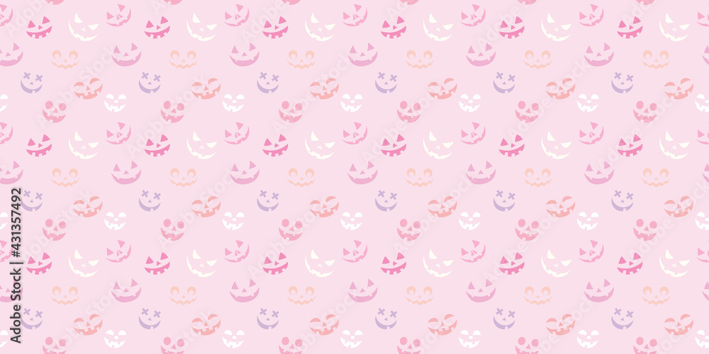 Poster pink pumpkin faces seamless repeat pattern vector background