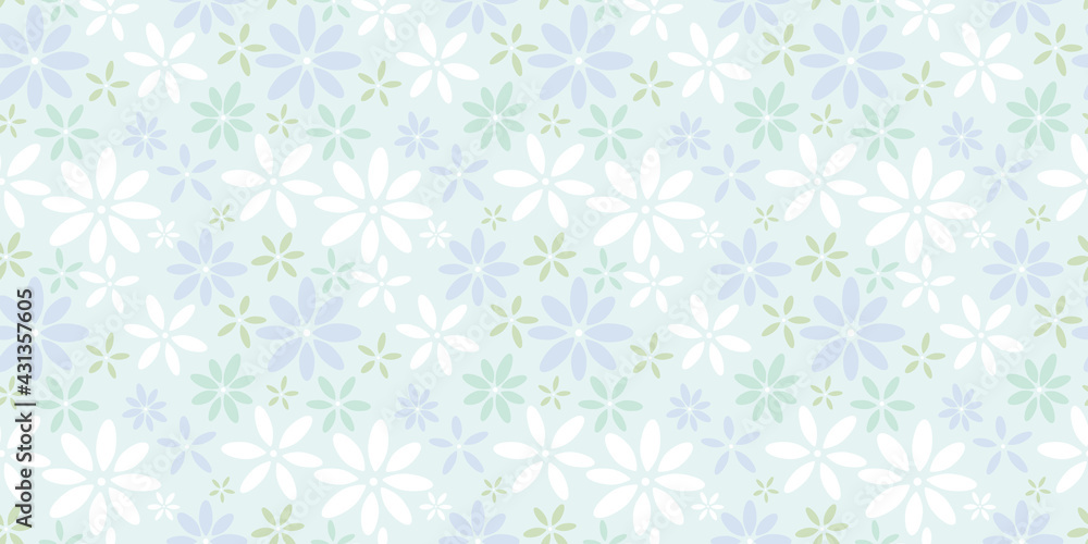 Poster green and blue floral seamless repeat pattern vector background