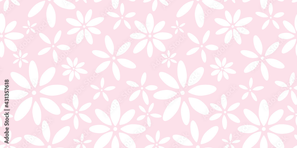 Poster pink and white floral seamless repeat pattern vector background