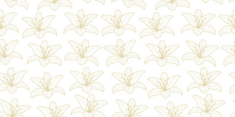 Gold lilies seamless repeat pattern vector background