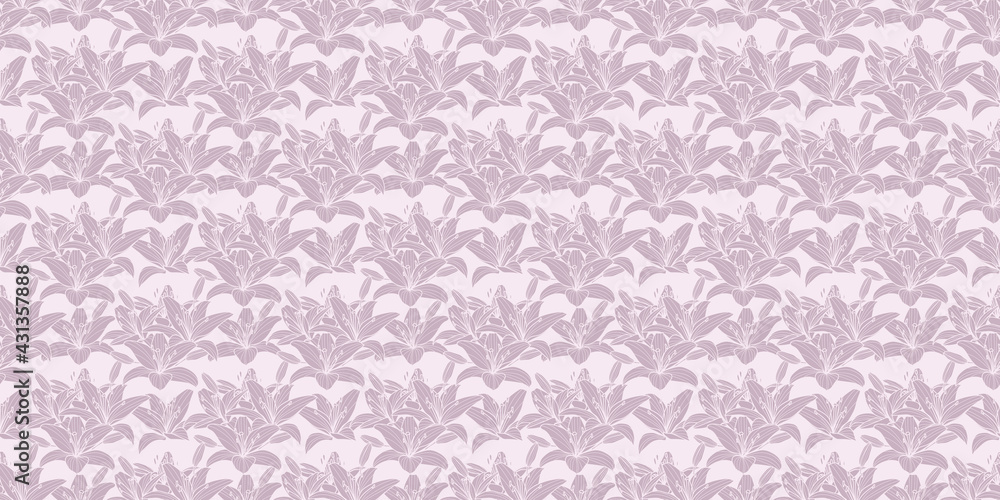 Poster Pastel lilies seamless repeat pattern vector background